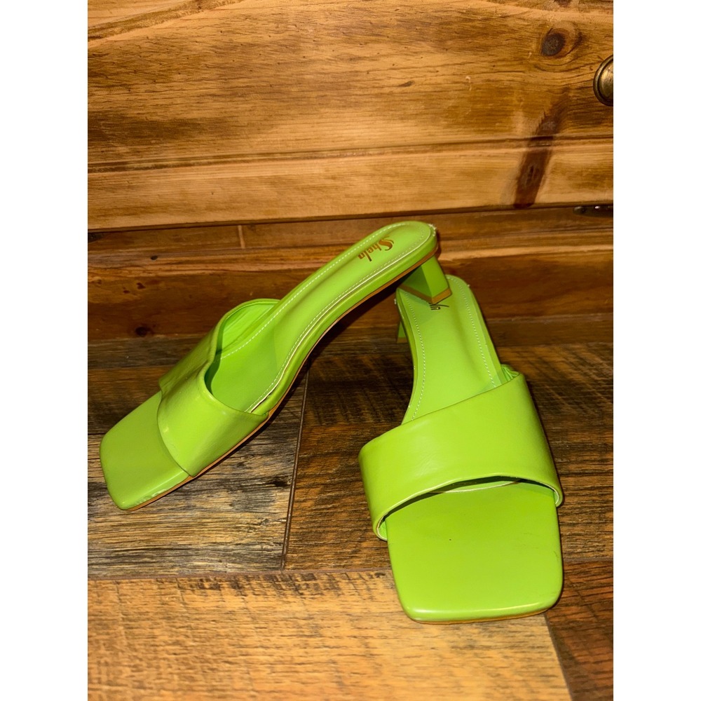 Shein Lime Green Square Toe Block Heel Mules Slides Sandals Size 41